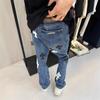 JYL Menns Bootcut Jeans Tegneseriebroderte Vinter Amerikansk Vintage Løse Vide Jeans