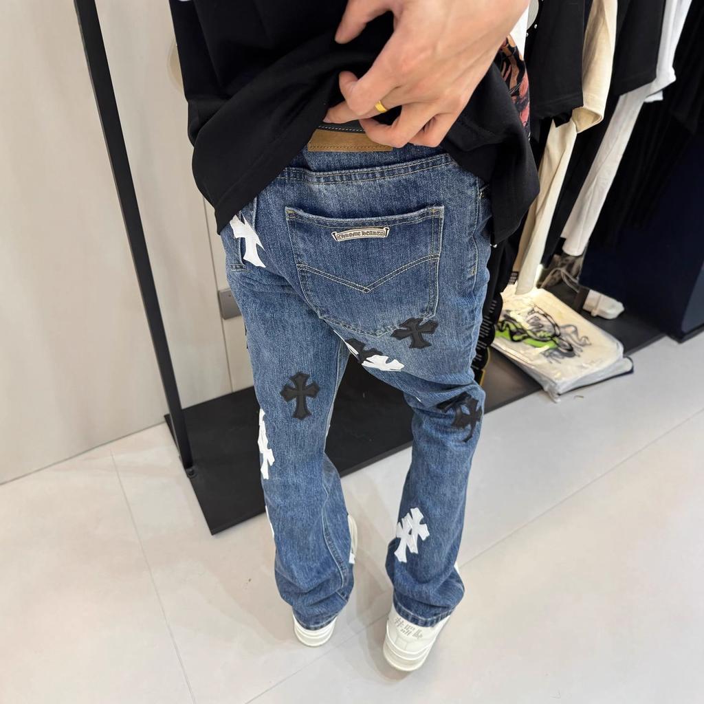 JYL Menns Bootcut Jeans Tegneseriebroderte Vinter Amerikansk Vintage Løse Vide Jeans