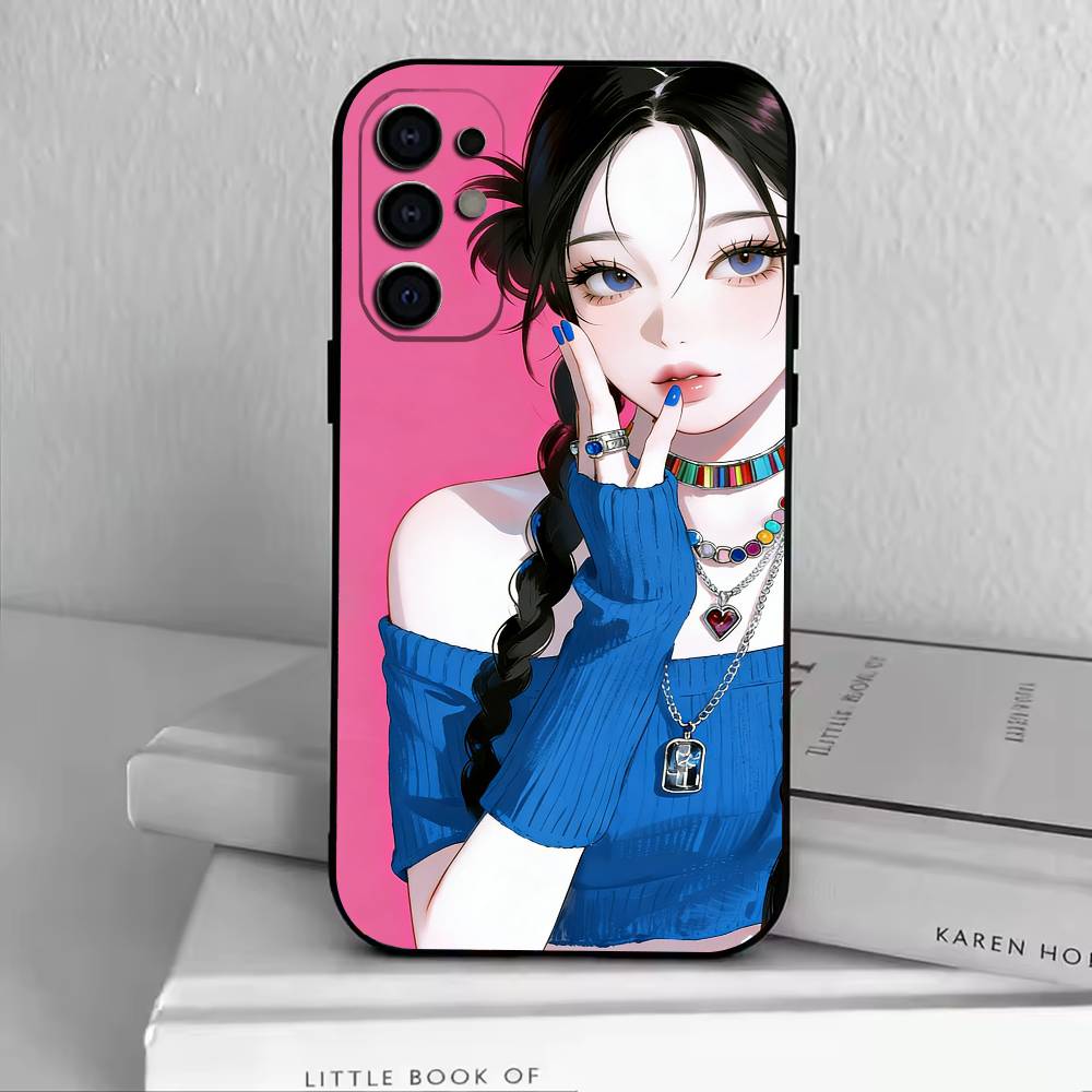 Cute Girl  Phone Case For Samsung S25,S24,S21,S22,S23,S30,Ultra,S20,Plus,Fe,Soft Silicone Black Cover