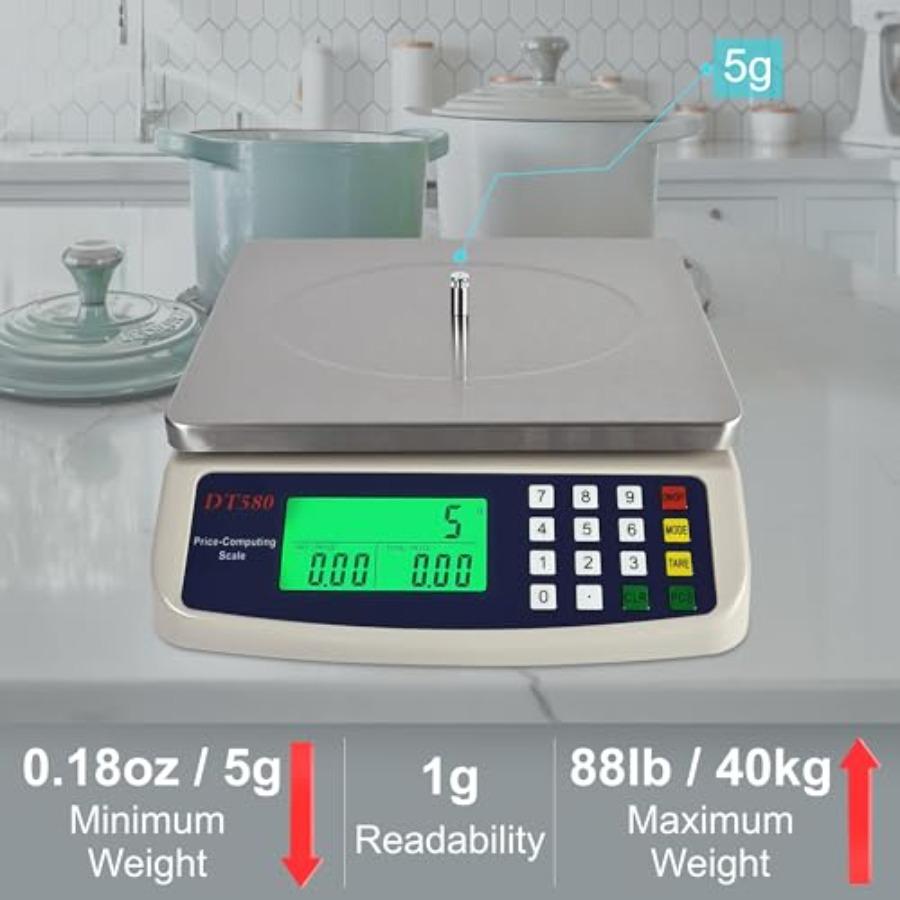 Commercial Weight-Price Scale 88lb 40kg/ 1g Professional Market Scale with Counting Function Ideal for Restaurant Kitchens Cate
