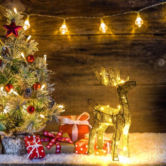 Lighted Reindeer Figurine 3D Metal Standing Deer Statue with LED Light for Outdoor Christmas Lawn Yard Decor