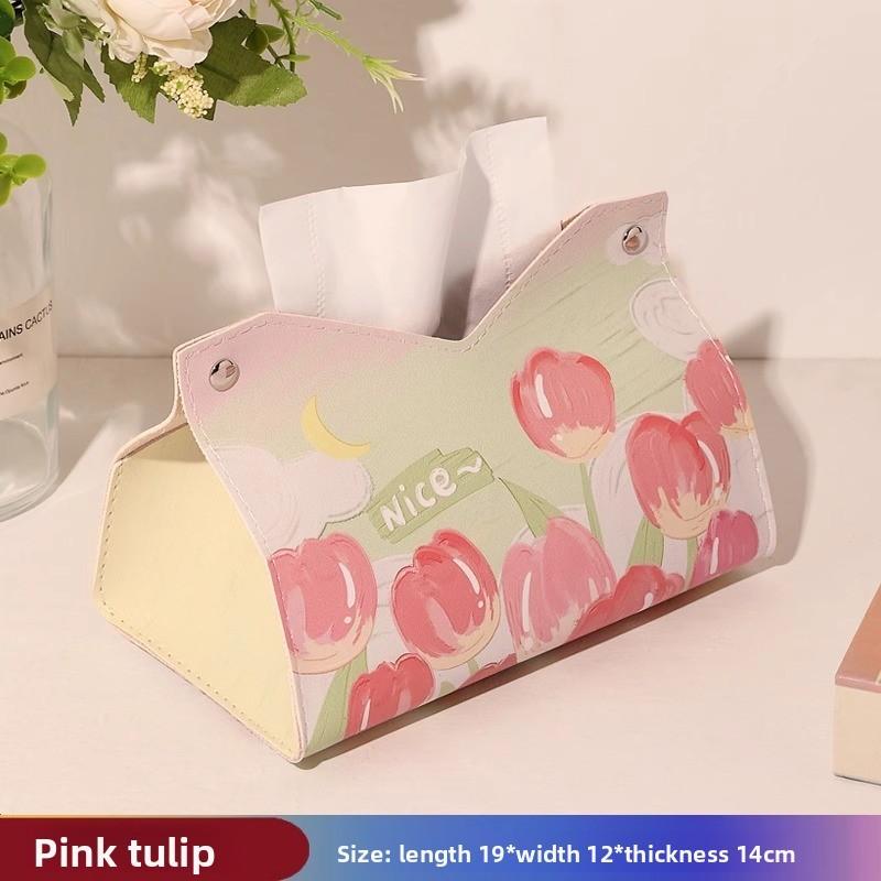 Tulip Paper Tissue Box Leather Waterproof Multiuse For Living Room Decor