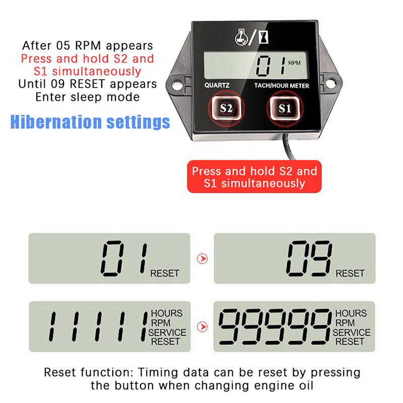 Resetable Waterproof Digital Display Engine Tach Hour Meter Tachometer Gauge Engine Rpm Lcd Display Digital Engine Tachometer