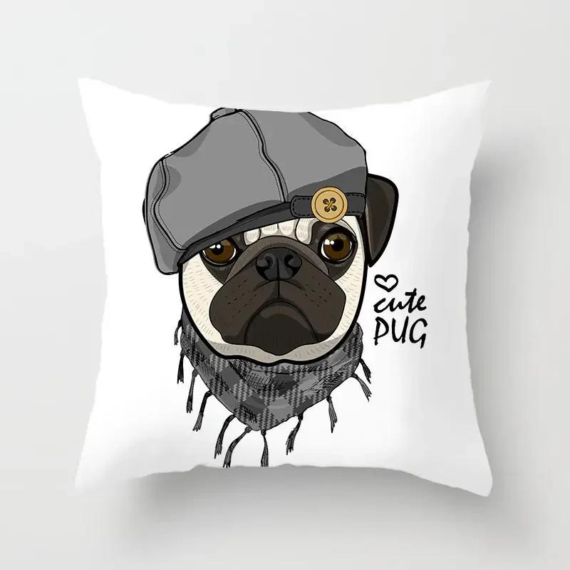 Cute Pug Bulldog Sofa Decorative Cushion Covers Pillowcase For Living Room  Polyester Pillow Case  Home Decor