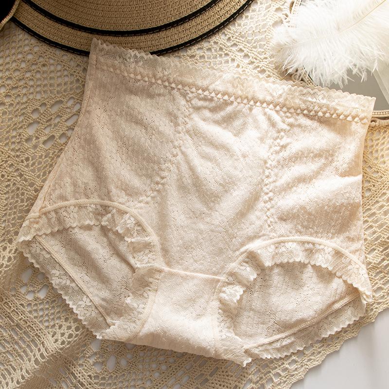 

Трусики из кружевного шелка с высокой талией для женщин - антибактериальные, дышащие, хлопковая промежность, сексуальные трусы большого размера L (110-130 jin)
