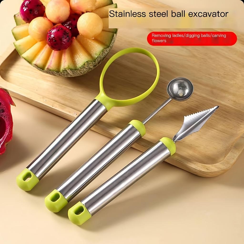 A Stainless Steel Watermelon Spoon, Fruit Carving Set, Multi Purpose Fruit Spoon, Fruit Cutter, Ice Cream Spoon, Multi Function Long Handled Spoon,