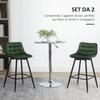 Set of 2 Bar Stools with Backrest and Footrest Nordic Style In Metal and Velvet, Green, 45x47x84cm