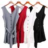 Women Summer Clothes Off Shoulder Belted Tunic Sleeveles Playsuit Solid Casual V-neck Short Home Jumpsuit