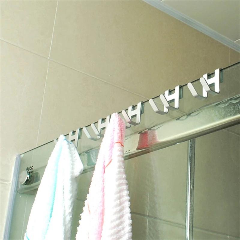 1/3/5pcs Space Aluminum Metal Shower Frameless Glass Door Hook Free Hole Towel Rack Hanger Key Holder Clothes Bathroom Organizer