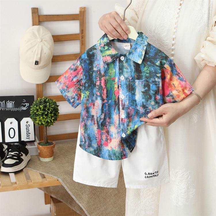 Boys Trendy Summer Oil Painting Shirt & Shorts Set (2026) 140 cm