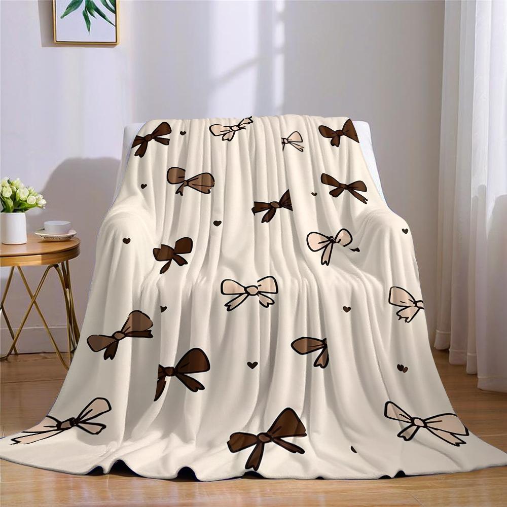 Cocoa Bows Flannel Blanket Warm Soft Halloween Christmas Couch Warm Cozy Decorative Decor Gift for All Season