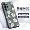 White Flowers Print Case For Samsung S26 Ultra S25 Edge S24 Plus S23 FE A15 A16 A17 A35 A36 A37 A54 A55 A56 A57 5G Hybrid TPU+PC Magnetic Matte Cover