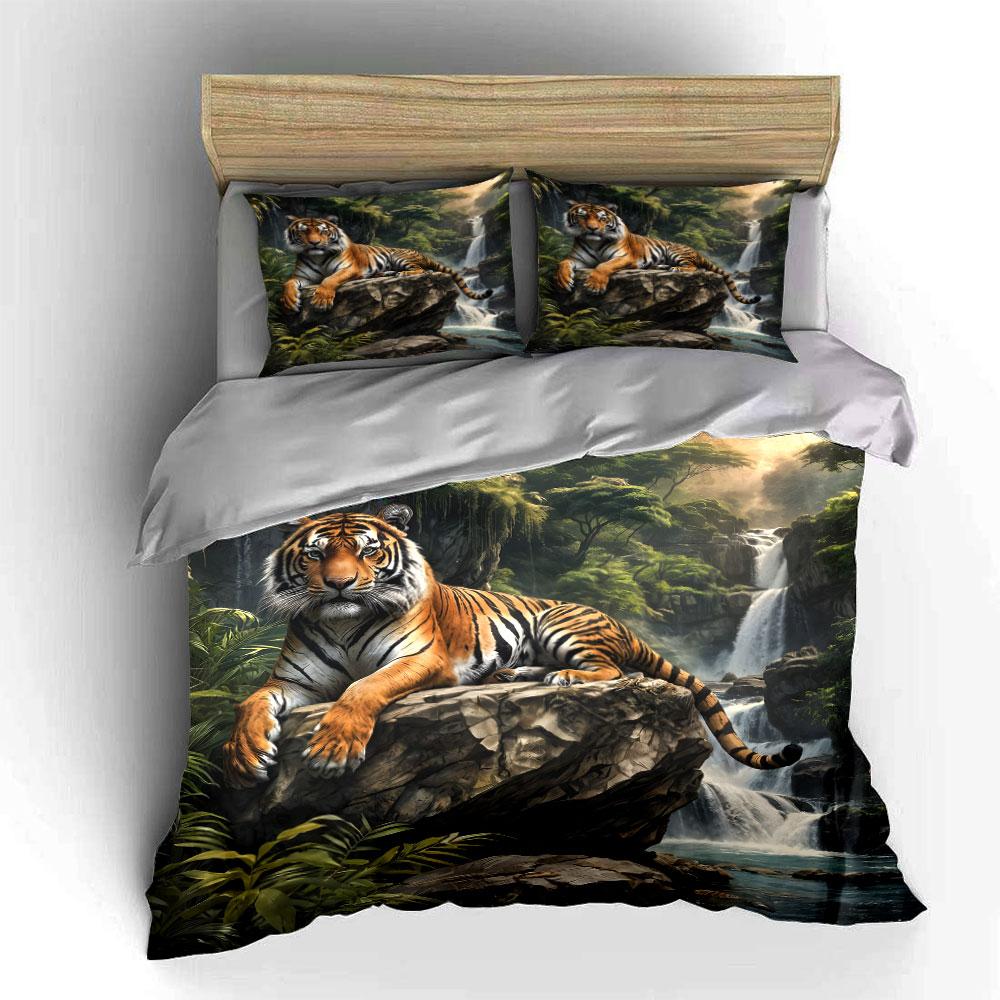 Multiple sizes Tiger in lush jungle Print Bedding Set 1 Duvet Cover 2 Pillowcases for Adult and Children Luxury Gift Full Size