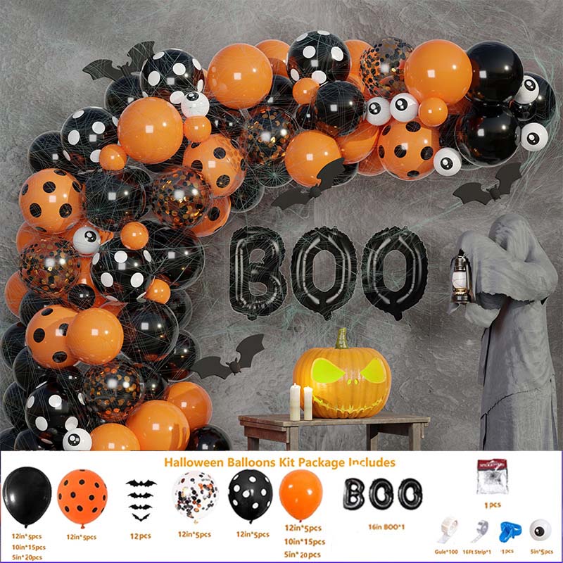 Halloween Bat Decoration Balloon Garland Arch Kit 3D Spider Bat Foil Black Orange Ballon Latex Confetti Globos Party Supplies