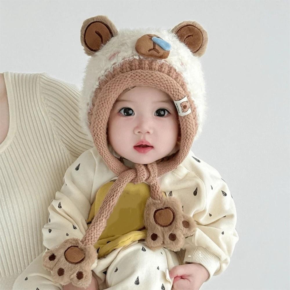 Weiche Baby-Gehörschutzkappe Verdickte Capybara-Mütze Strickmütze für Kleinkinder Wintersaison