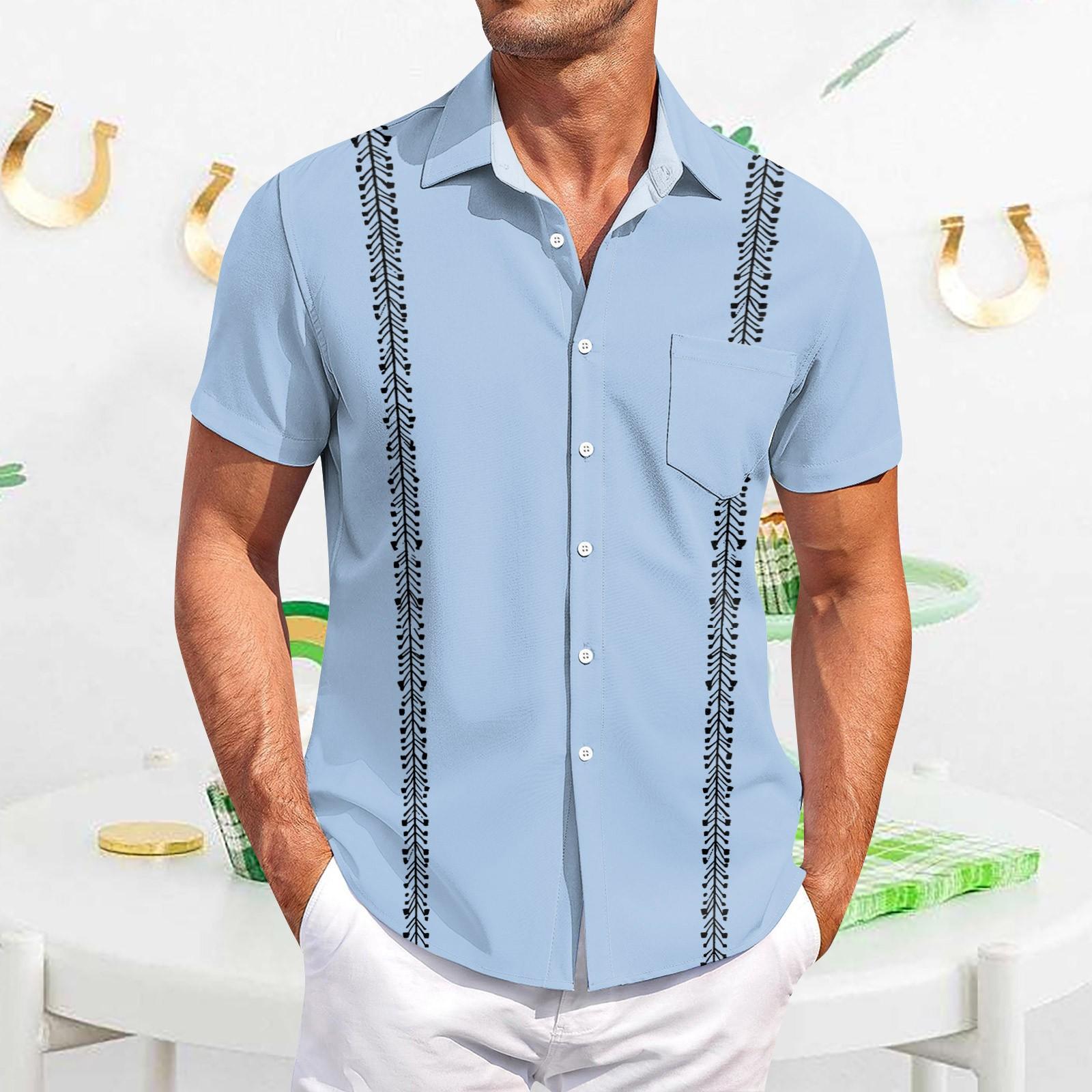 

Мужская повседневная рубашка с короткими рукавами, облегающая, стильная, с гавайским принтом XL небесно-голубой