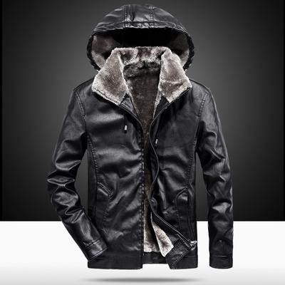 Winter Youth Korean Leather Jacket Men's PU Casual Leather Jacket Student Fashion Casual Hooded Jacket