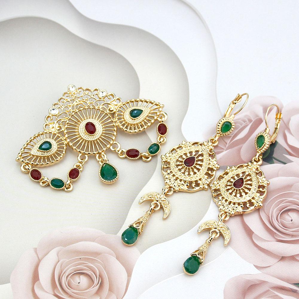 Zlatá barva Barevné křišťálové šperky Dámská brož Sady náušnic Pokovování Sady svatebních šperků