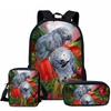 Classic Novelty Parrot Bird Pattern 3D Print 3pcs/Set School Bags Laptop Daypack Backpack Inclined Shoulder Bag Pencil Case