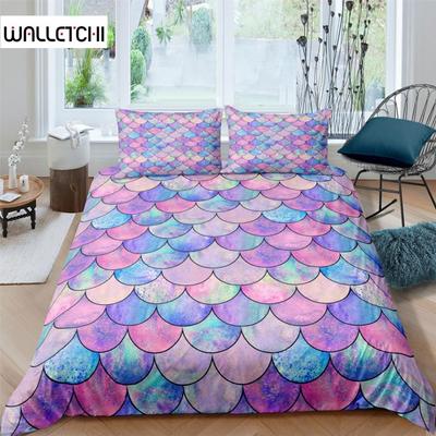 Fish Scales Duvet Cover Set Bedding Set Colorful Mermaid Scale Quilt Cover Pillowcase Queen Size Girls 2/3pcs Comforter Cover