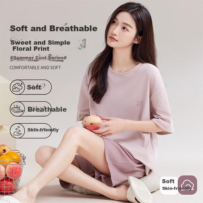 LangSha Women's Pajamas, Summer Soft Breathable Simple Printed Loose Loungewear, Suitable for Outdoor Wear, New Style 2026 Set