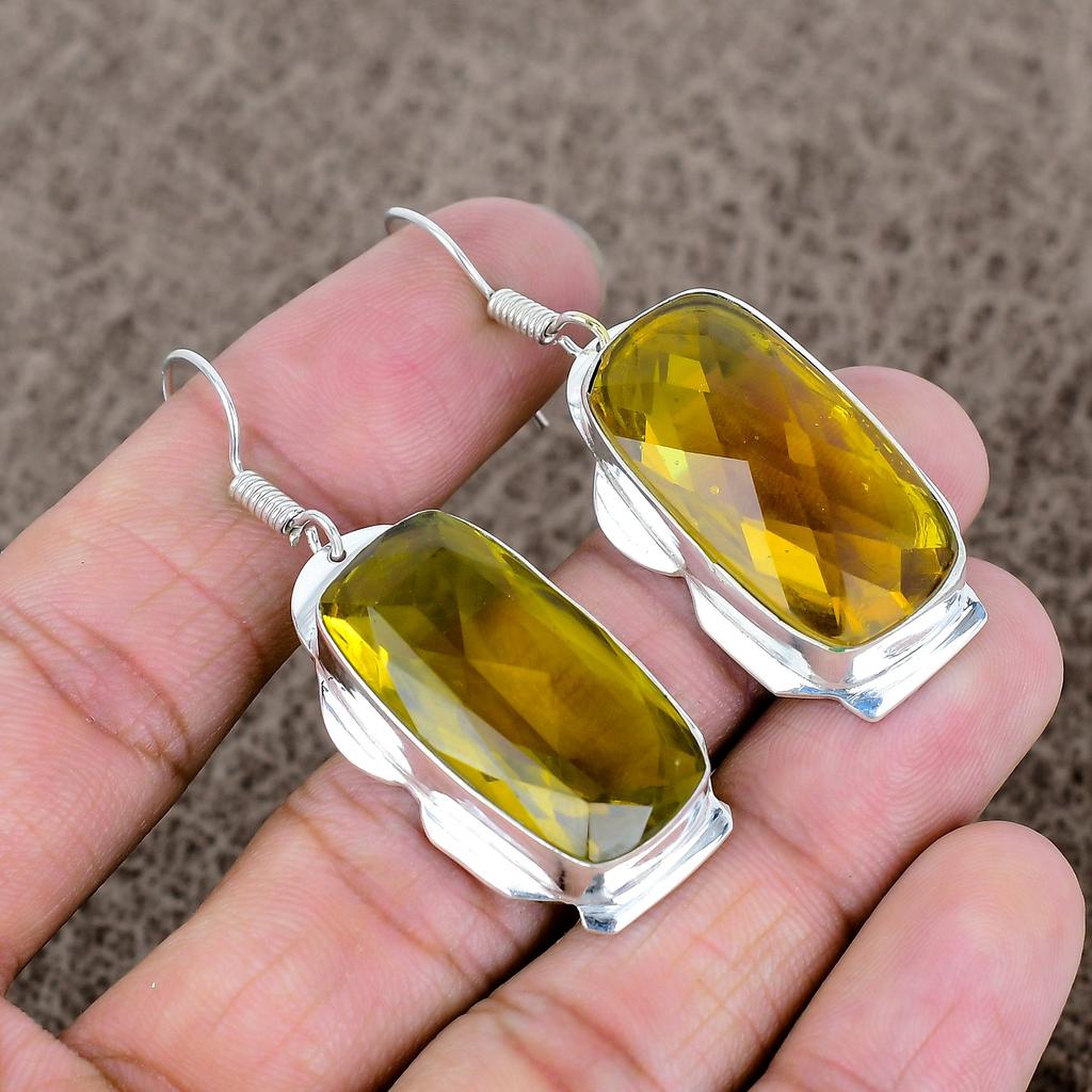 Citrine Gemstone Handmade 925 Sterling Silver Jewelry Earring 2.17" KKG-604
