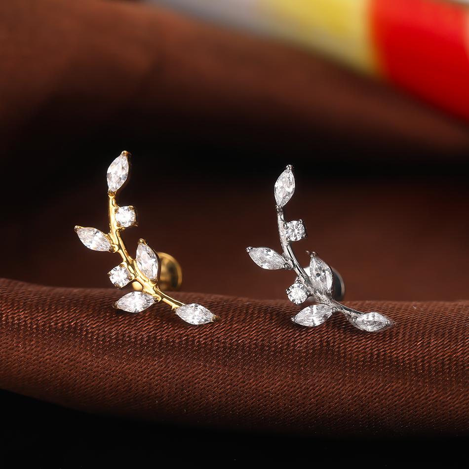 1PC Titanium Gold Color CZ Tragus Piercing Internally Threaded Ear Cartilage Flat Back Earrings Hidden Helix Stud Jewelry 16G