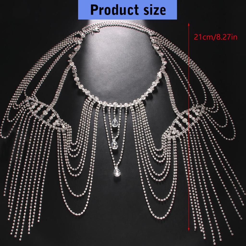 Crystals Tassels Shoulder Chain Necklace Multilayered Body Jewelry Accessory for Women Bridal Wedding Arm Supplies