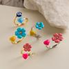 18K Gold Plated Brass Enamel Flower Open Ring for Women Cute Evil Eye Heart Adjustable Ring Colorful Drip Glaze Zircon