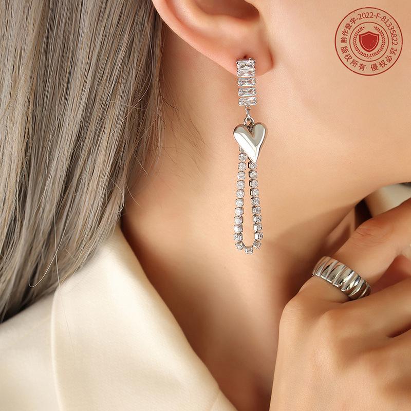 Non-Fading Asymmetrical Zircon Glass Stone Earrings: Fashionable & Versatile European/American Style