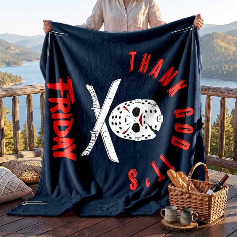 Warm Flannel Blanket Horror Movies Pattern, Lightweight Comfortable Throw Blanket for Bed Sofa Use