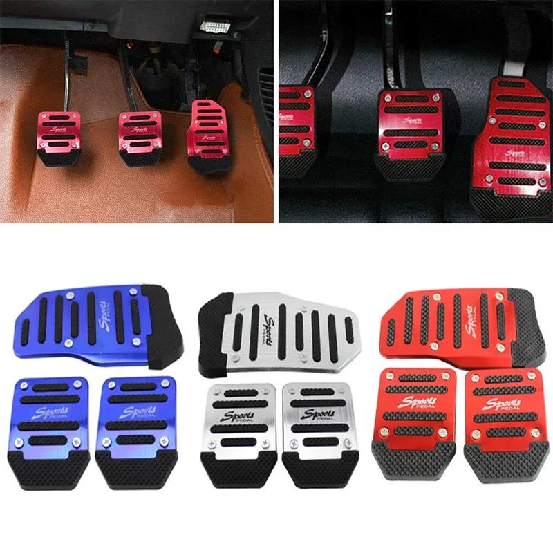 Universelle Auto-Pedalabdeckung Aluminium Automatikgetriebe Bremse Kraftstoff Gas Fußauflage Set Kit Pedale Rot Blau Silber Rutschfest Werkzeuge