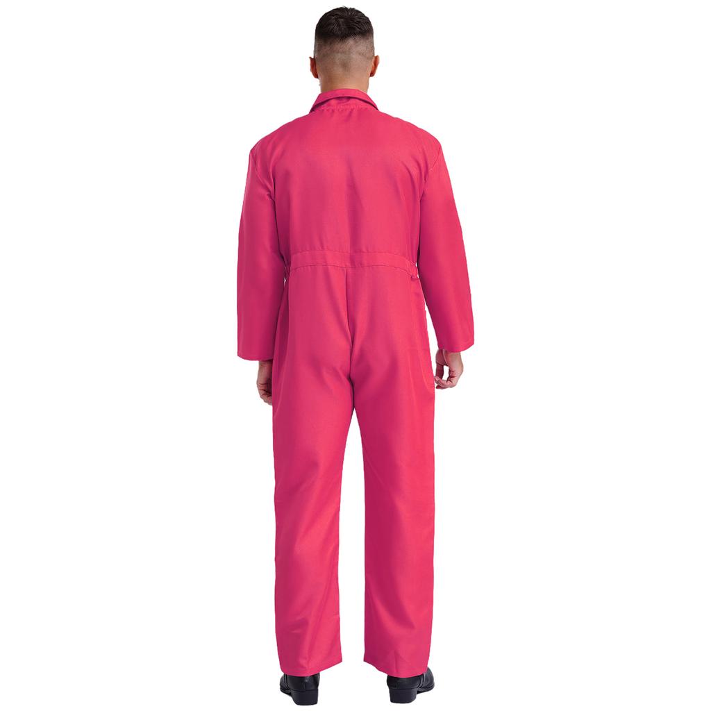 Mens Wear Resistant Turn Down Collar Long Sleeve Button Up Work Coveralls Jumpsuit Uniforms