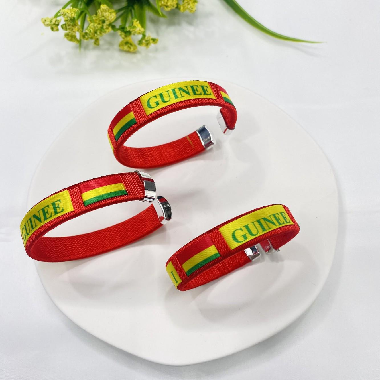 Guinea Syli Flag Pattern Woven Fabric C-Shaped Bracelet Sport