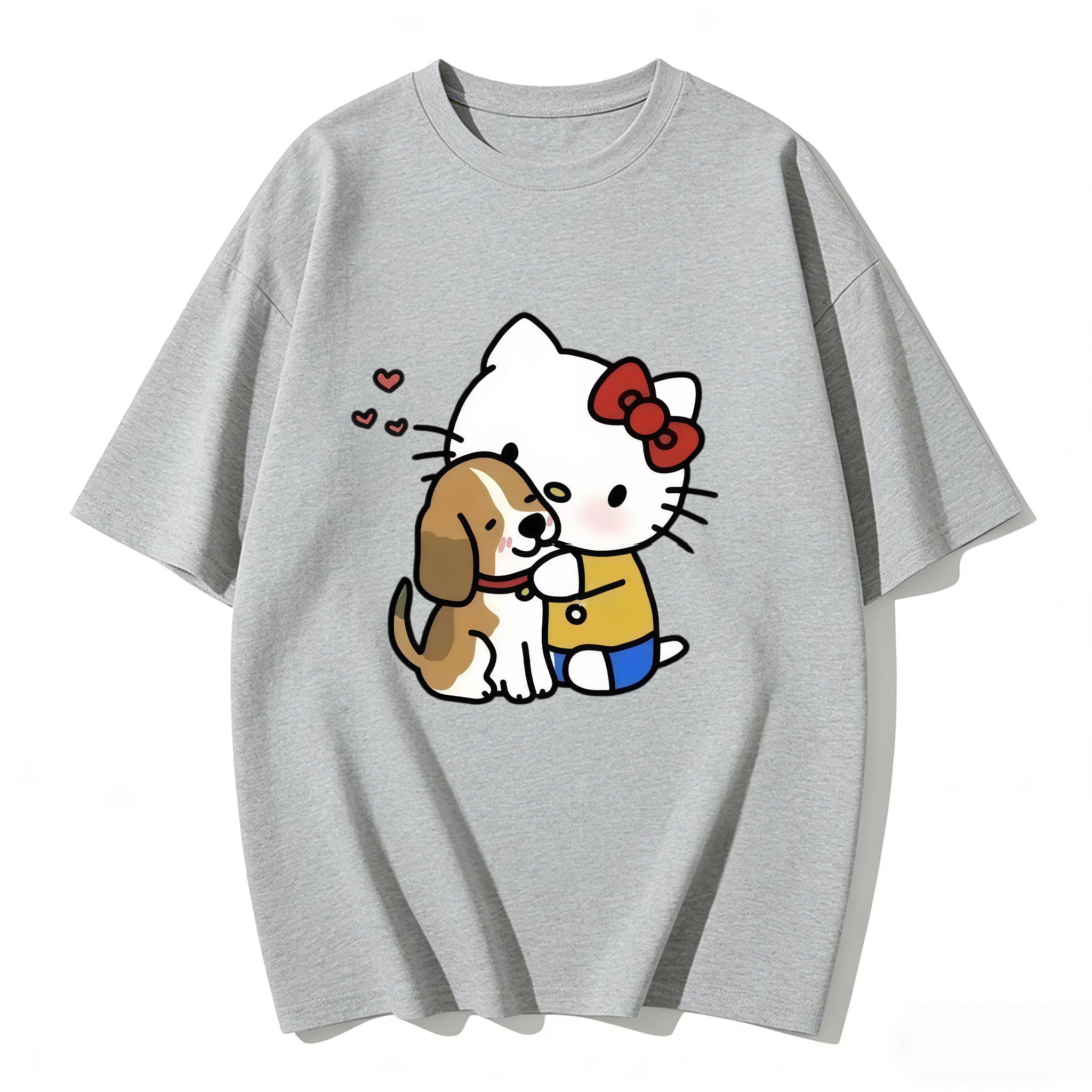 

2026 Summer Hello Kitty Cartoon Printed Short Sleeve Pure Cotton Tshirts Womens Family Matching Outfits Versatile Y2k Tops Tee S