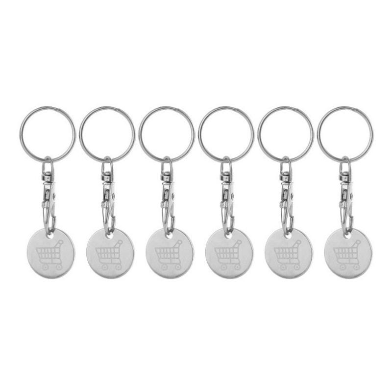 2/6Pcs Trolley Tokens Keychains Universal Small Metal Stainless Steel Portable Shopping Cart Tokens Key Ring Ornament Decoration