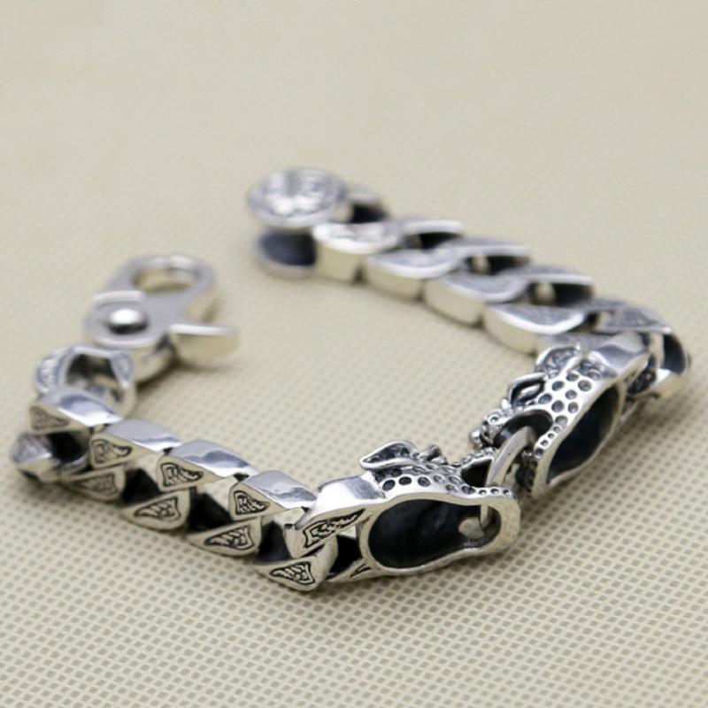 S925 Sterling Silber Geschnitzter Doppelter Leopardenkopf Große dicke Handkette S925 Armreif