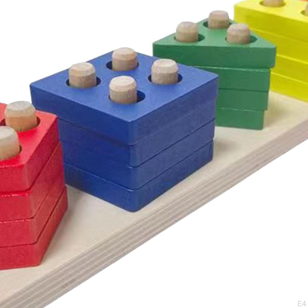 Wooden Shape Sorter Color Recognition Blocks Board Game Educational Montessori Matching
