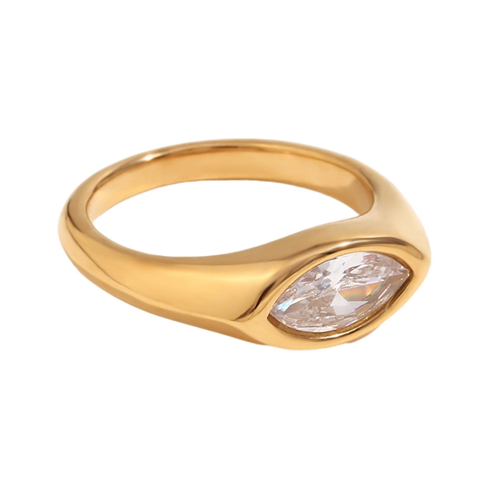 

Элегантное кольцо с цирконом формы «лошадиный глаз», из нержавеющей стали с золотым покрытием, аксессуар для пальца, ручная работа, уникальный подарок для женщин B