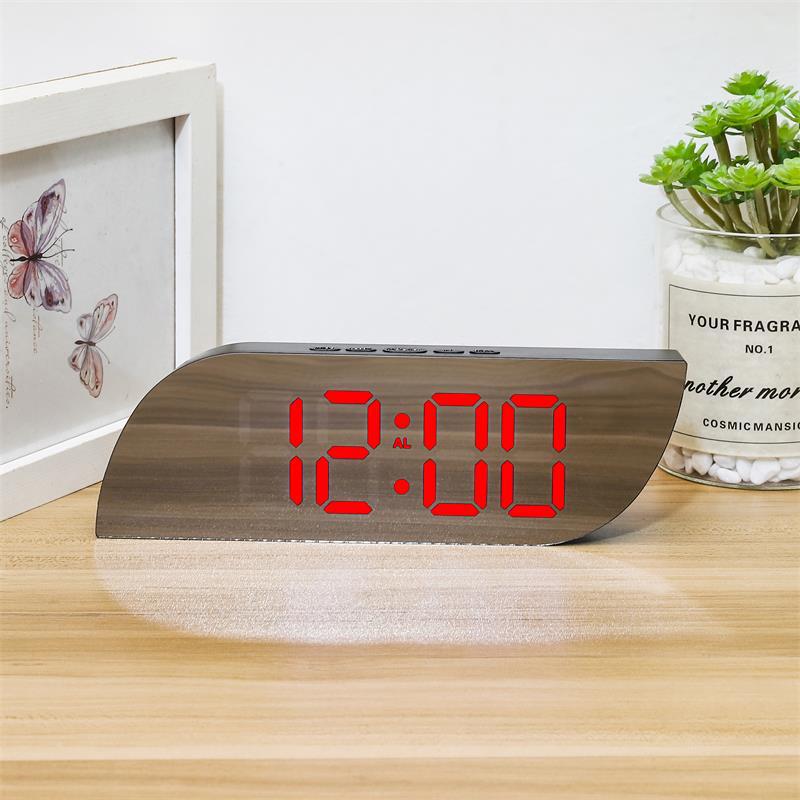 Large Size Simple Makeup Mirror LED Digital Display Time and Temperature USB Alarm Clock Desktop Electronic Snooze Alarm Clock