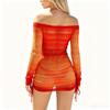 Women Mesh Long Sleeve Cover Up Bikini Set Three Piece Includes Sheer Off Shoulder Dress and Two Piece Swimsuit for Beach Pool Vacation