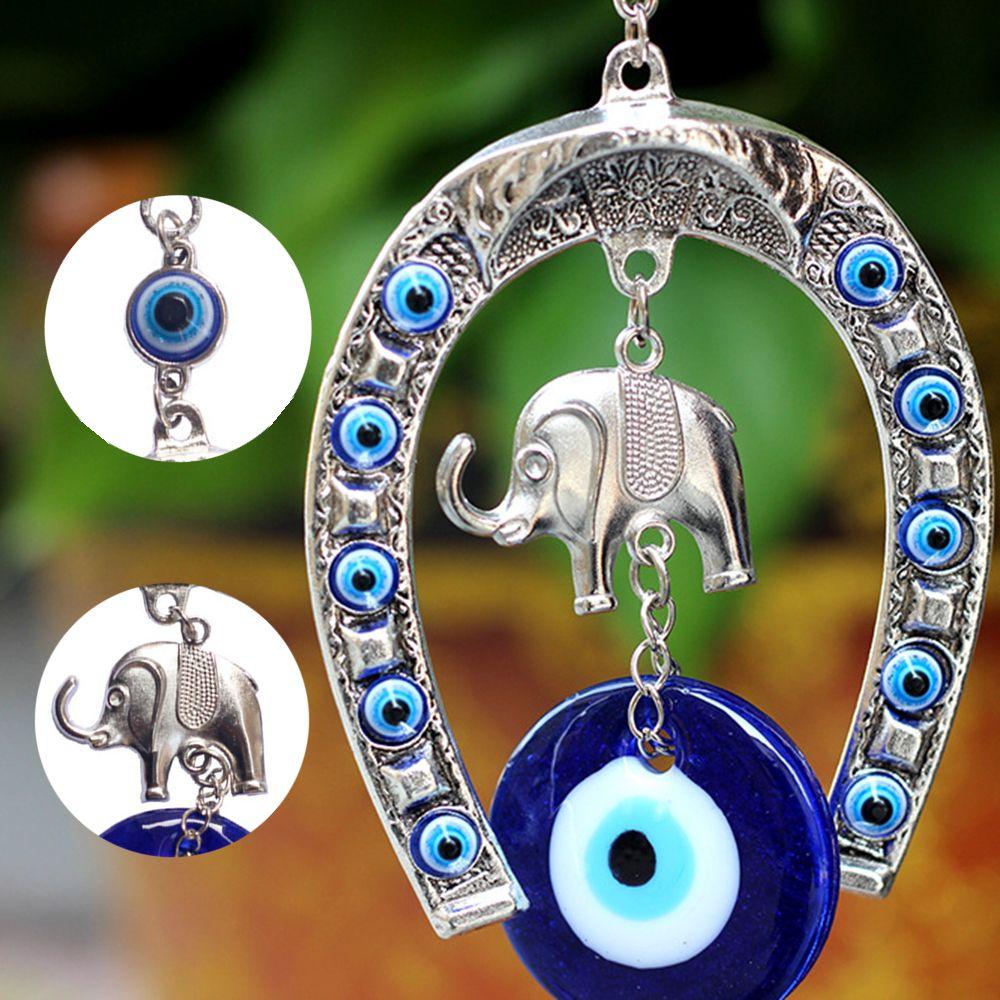 Occhio Malvagio Blu Turco Appeso a Parete Ferro di Cavallo con Decorazione in Vetro Elefante Ciondolo per Auto Ornamento Portafortuna Decorazione per la Casa