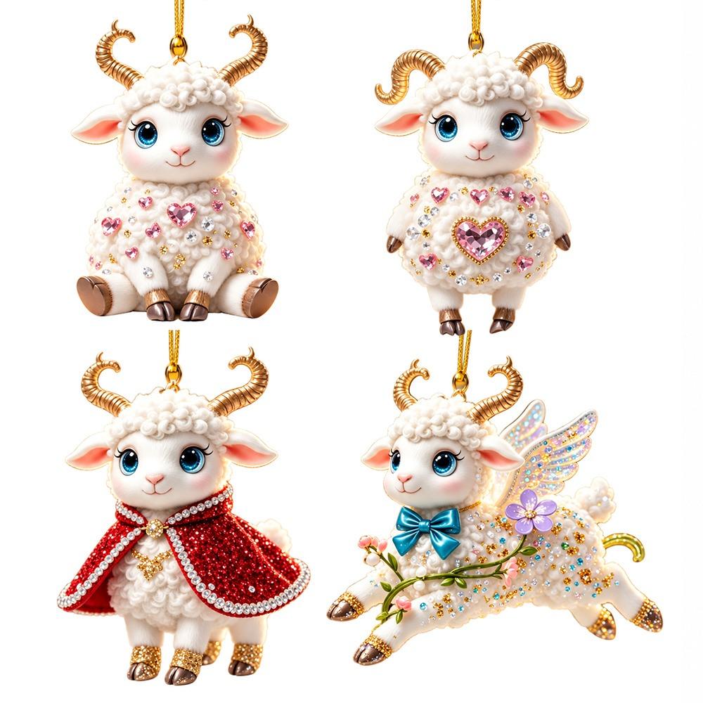 2D Flat Goat Hanging Ornament Set Shining Christmas Tree Ornament  Holiday Party Decor