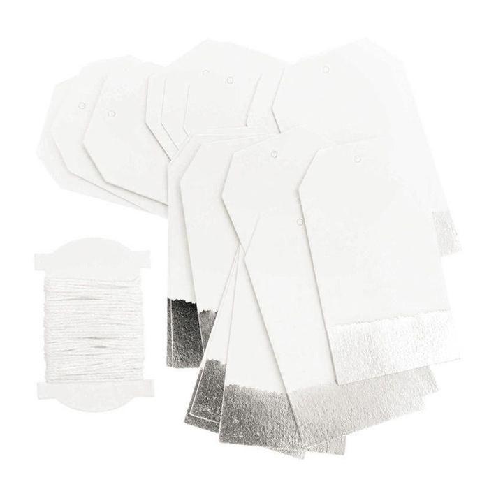 24 étiquettes à suspendre blanches &amp; argentées