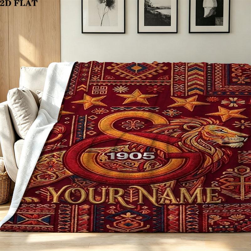 1PC Galatasaray S Custom Name Patterned Flannel Blanket Suitable For All Seasons for Home Decor Warmth and Comfort Gifts Holiday Present