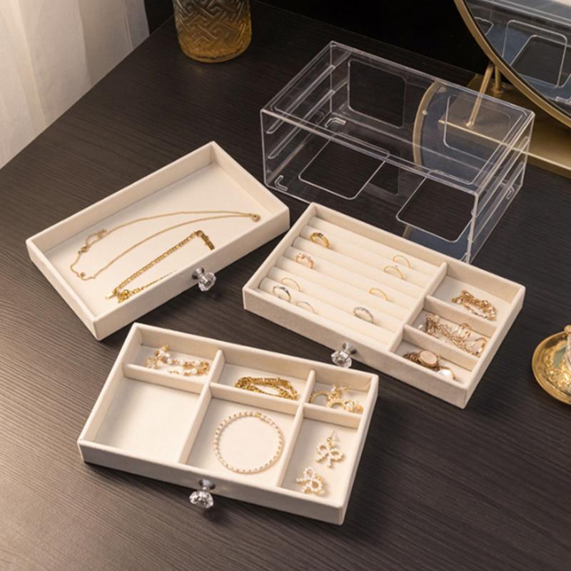 Velvet Jewelry Organizer With 3 Drawers Stackable Display Storage Earrings Necklace Bracelets Box