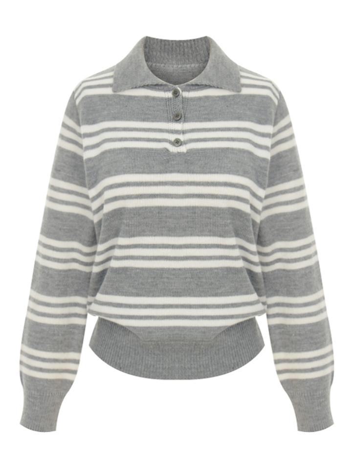 SELLY'S Striped Collar Slim Knit_I6A-Ckn003