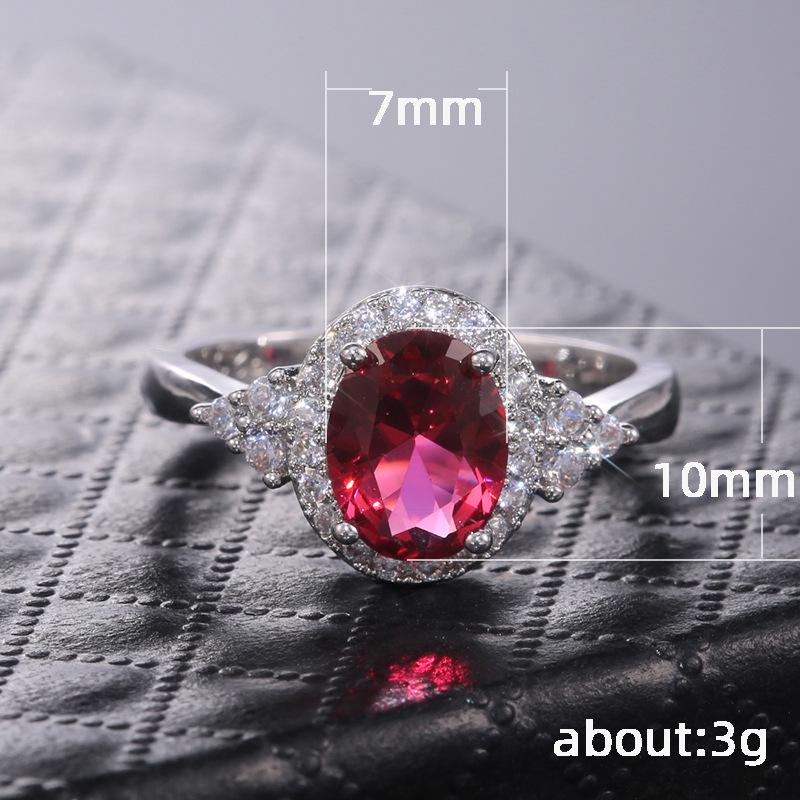 Classic Red Gemstone Ring with Micro-Inlaid Zircon for European and American Fashion Ladies