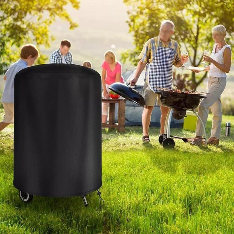 Barbeque Grill Cover Waterproof BBQ Grill Dust Cover Round Oven Protector Heavy Duty Black Fabric For Outside Patio Beach