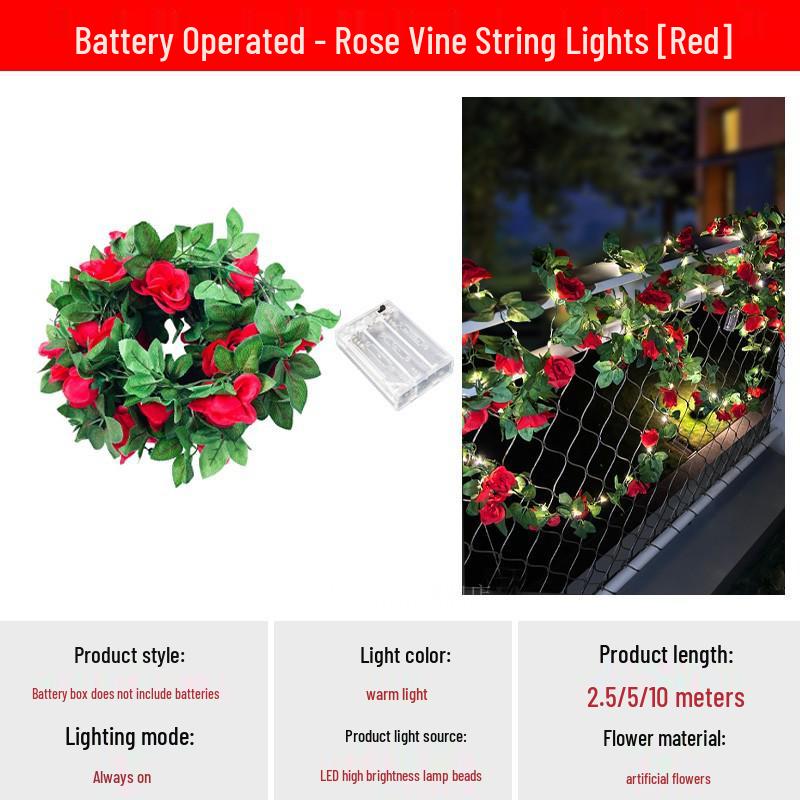 Solar Rose String Lights: Outdoor & Indoor Decorative Flower Vine for Patios, Balconies, Railings, and Ambiance